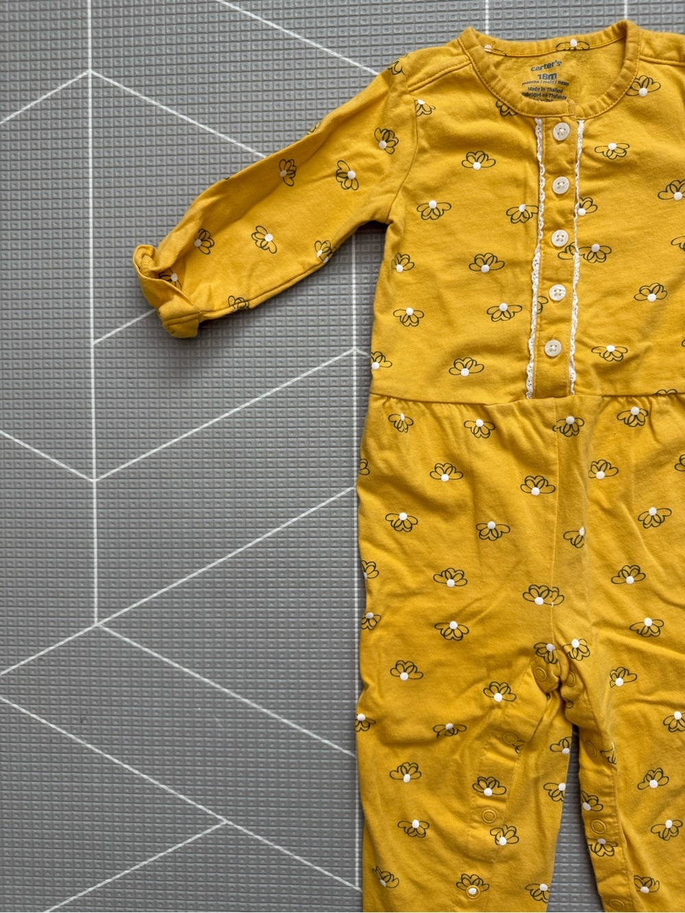 Carter's|Mustard Yellow floral Print One piece long sleeve jumpsuit,cotton •18M